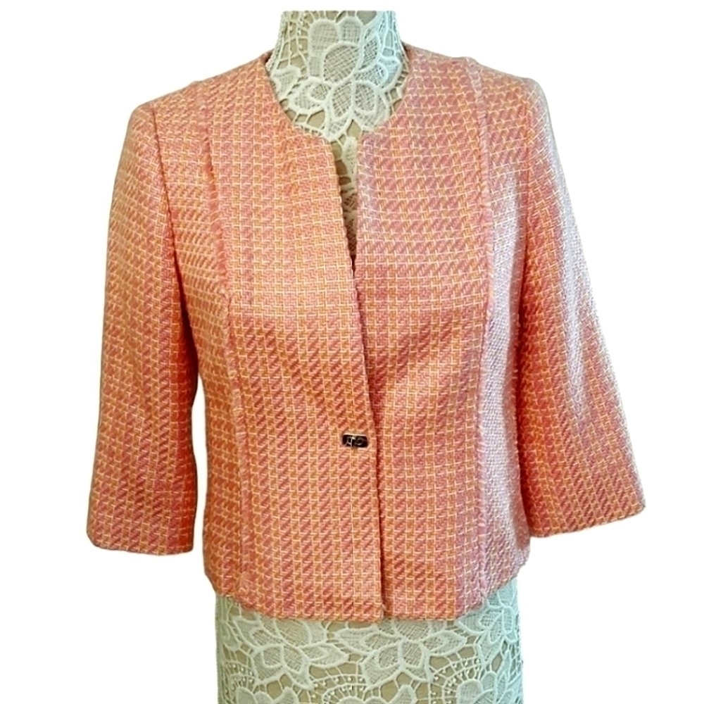 VINTAGE SAG HARBOR Pink Tweed Fully Lined Cropped Blazer Jacket